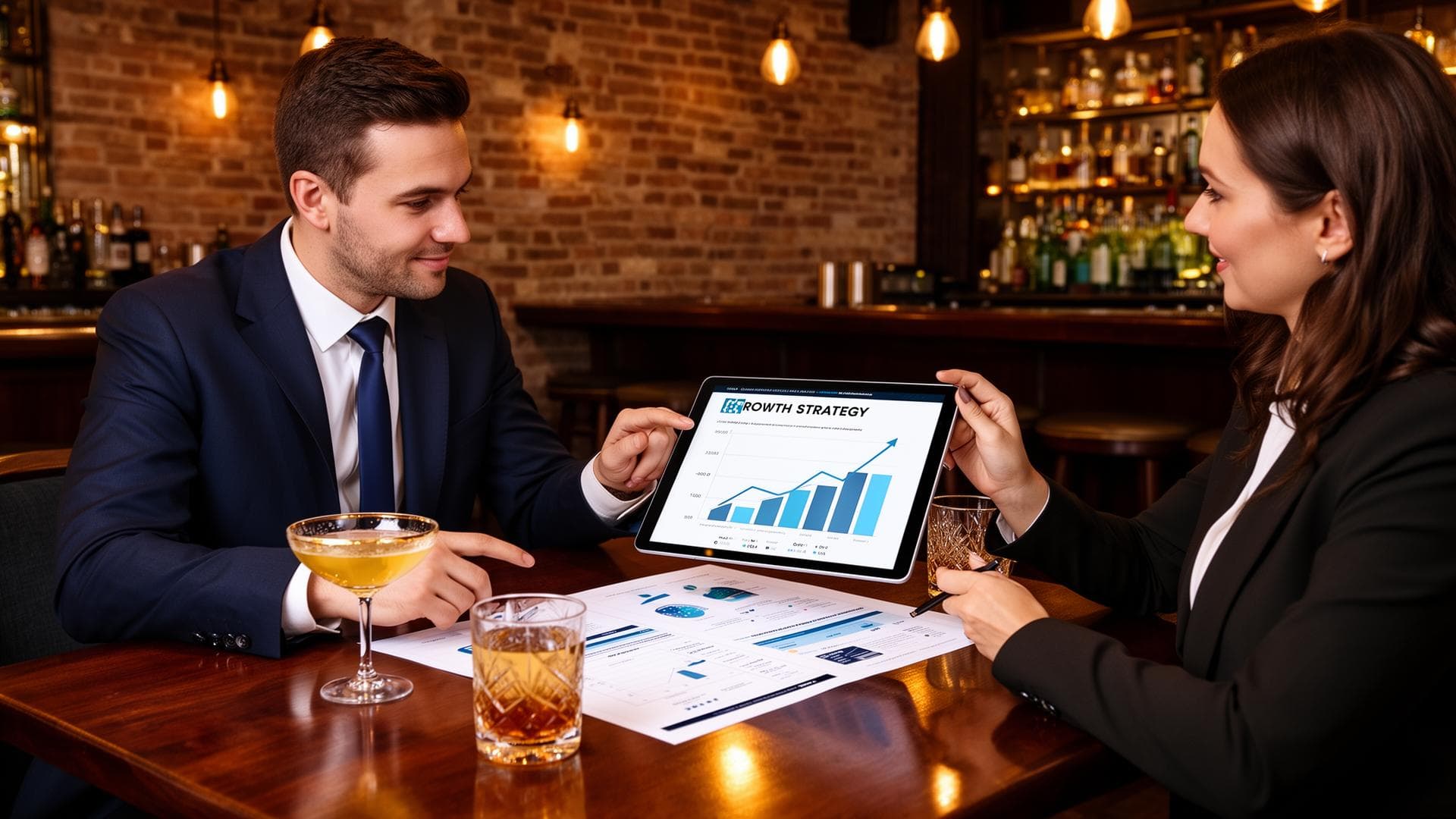 Strategic planning meeting in a bar lounge